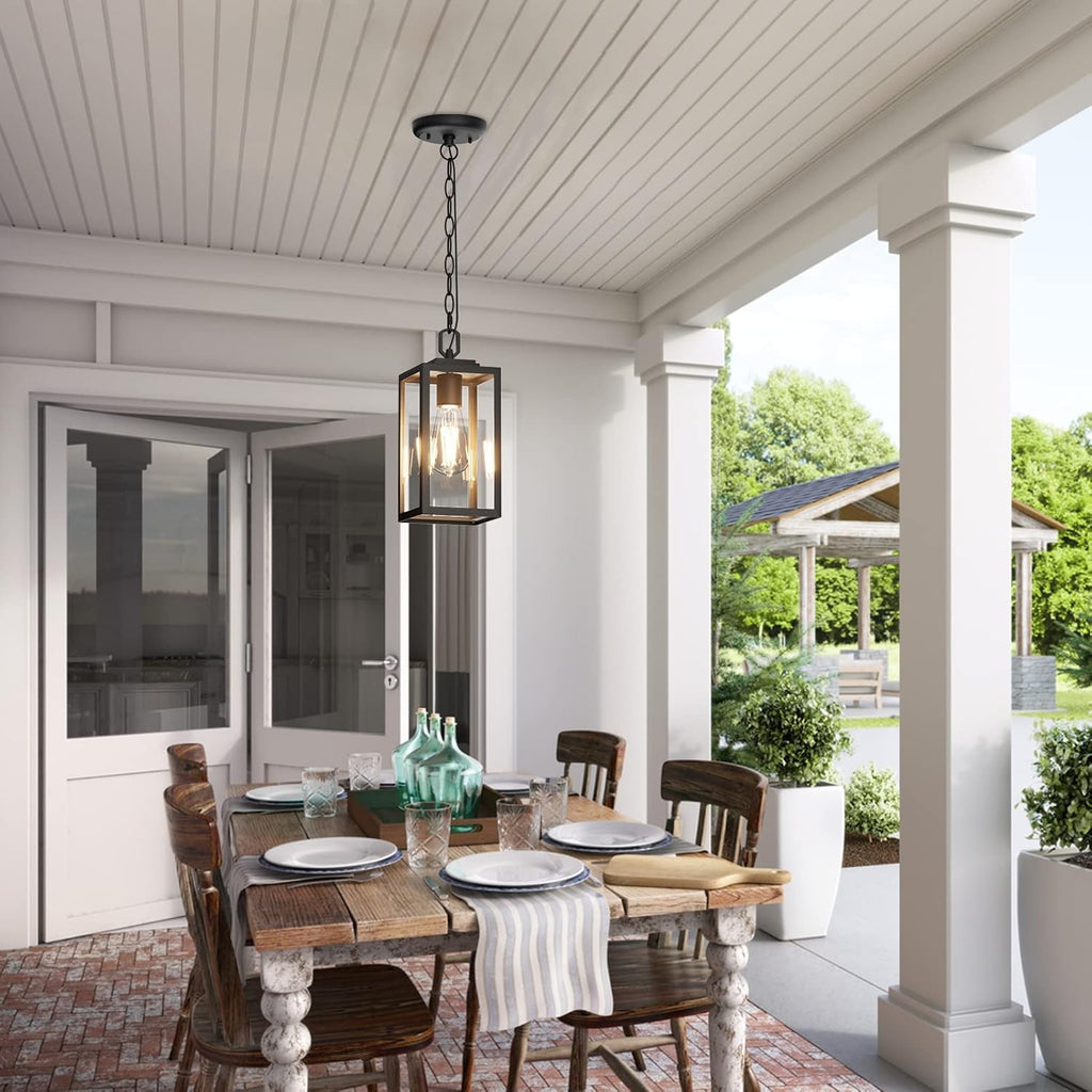 Modern Outdoor Pendant Light, 1-Light Outdoor Hanging Lantern Light, Matte Black Aluminum with Clear Glass