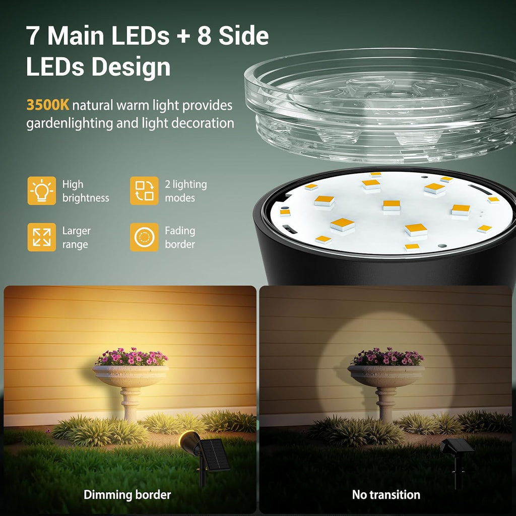 Solar Spot Lights Outdoor Waterproof: 1000LM Big Adjustable Spotlight - 2-in-1 15Hrs+ Long Lasting Spot Light - Solar