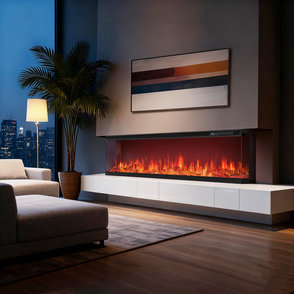 72-inch 3-Sided Wall Mount Electric Fireplace, Recessed & Built-in Design with Wi-Fi/Remote, 1500W Heater, 12 Flame