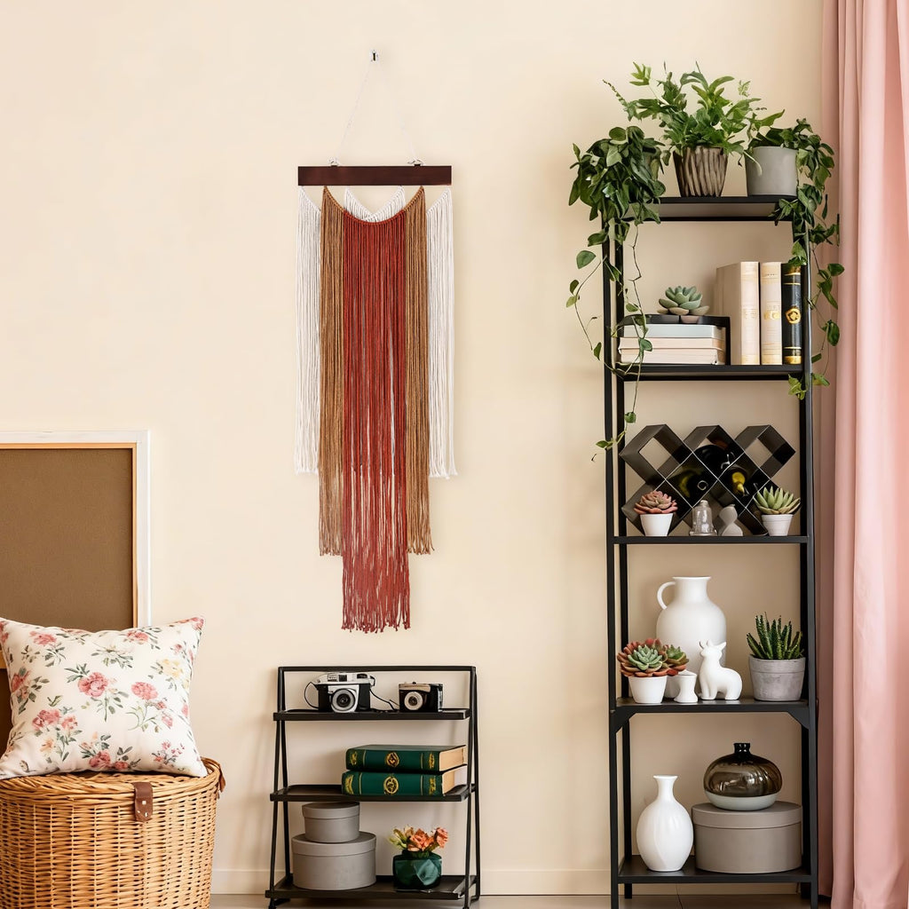 Macrame Wall Hanging 2pcs Boho Wall Tapestry, Woven Wall Art Bedroom Bohemian Home Decor 47.2" L x 15.7" W (Deep Red)