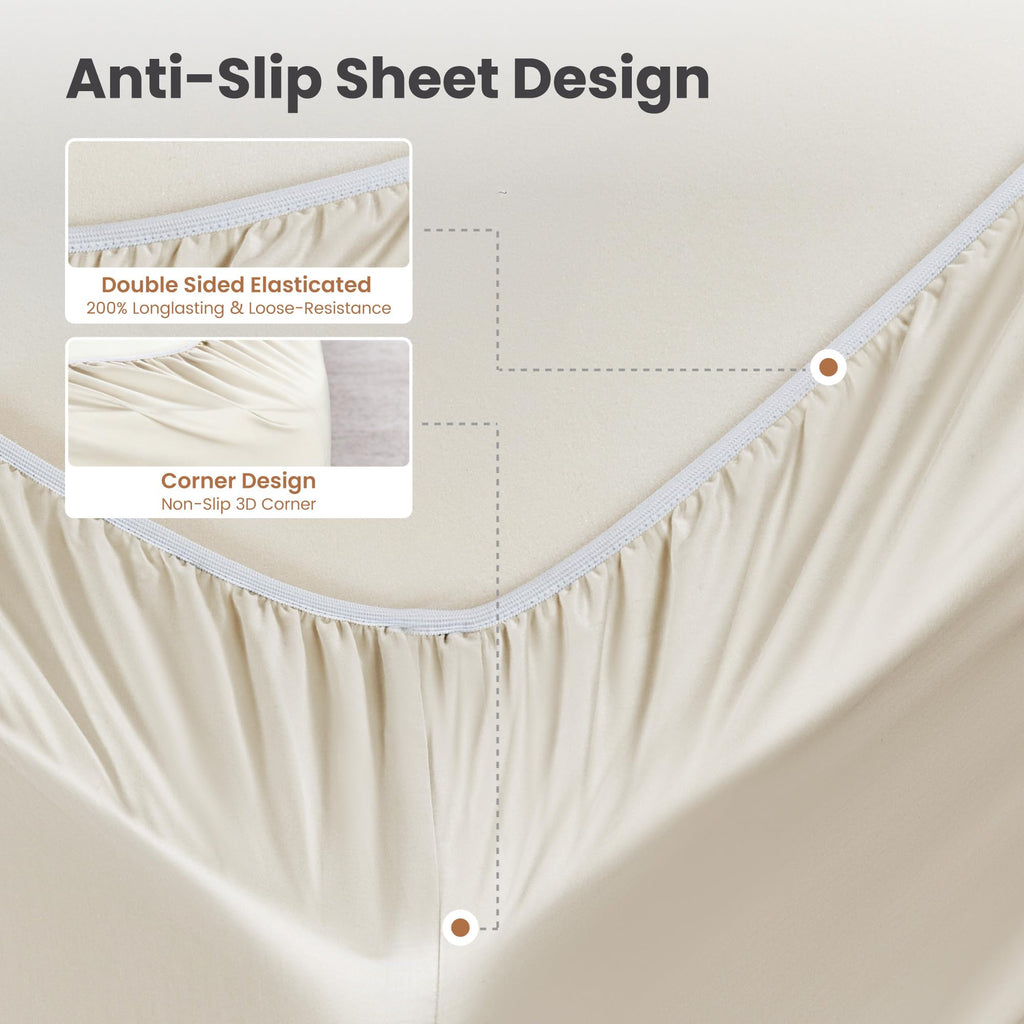 100% Cotton Sateen Sheet Set 1000 TC, Full, Ivory