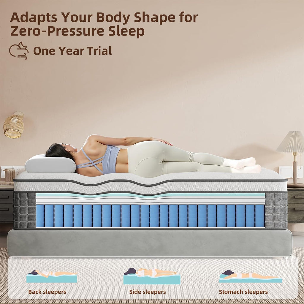 Full Size Mattress, 12 Hybrid Full Mattress in a Box, Medium Firm, Memory Foam & Pocket Springs for Pressure Relief