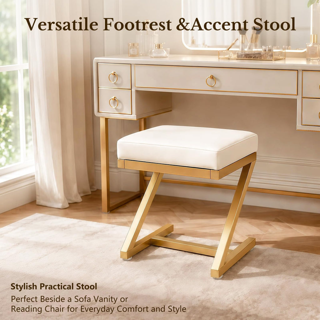 Makeup Vanity Stool Chair - Small Backless Leather Ottoman Bench Gold