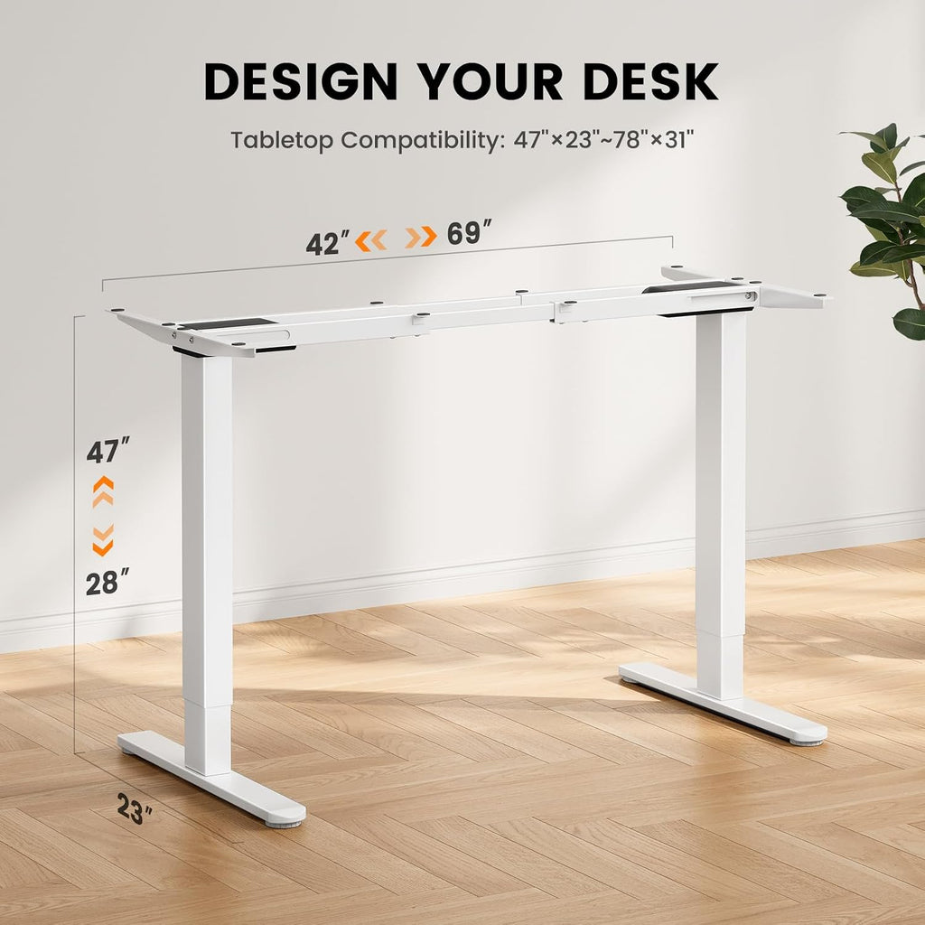 Dual Motor Standing Desk Legs for 44-90 inch Desktops, 264 lbs | 4 Memory Presets, Cable Tray, Dual Hooks, 28-47 inch