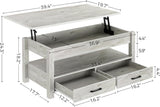 Coffee Table, Lift Top Coffee Table with Drawers and Hidden Compartment, Living Room Table with Wooden Lift Tabletop