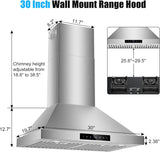 30 Inch Stainless Steel Wall Mount Range Hood 1200 CFM 4 Speed Gesture & Touch Control, LED Lights Dishwasher-Safe Baffle Filters, Ducted Timer