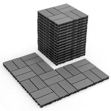 18 PCS Interlocking Deck Tiles - 12" x 12" Composite Decking Boards Waterproof All Weather, Total 18 Sq.Ft Outdoor