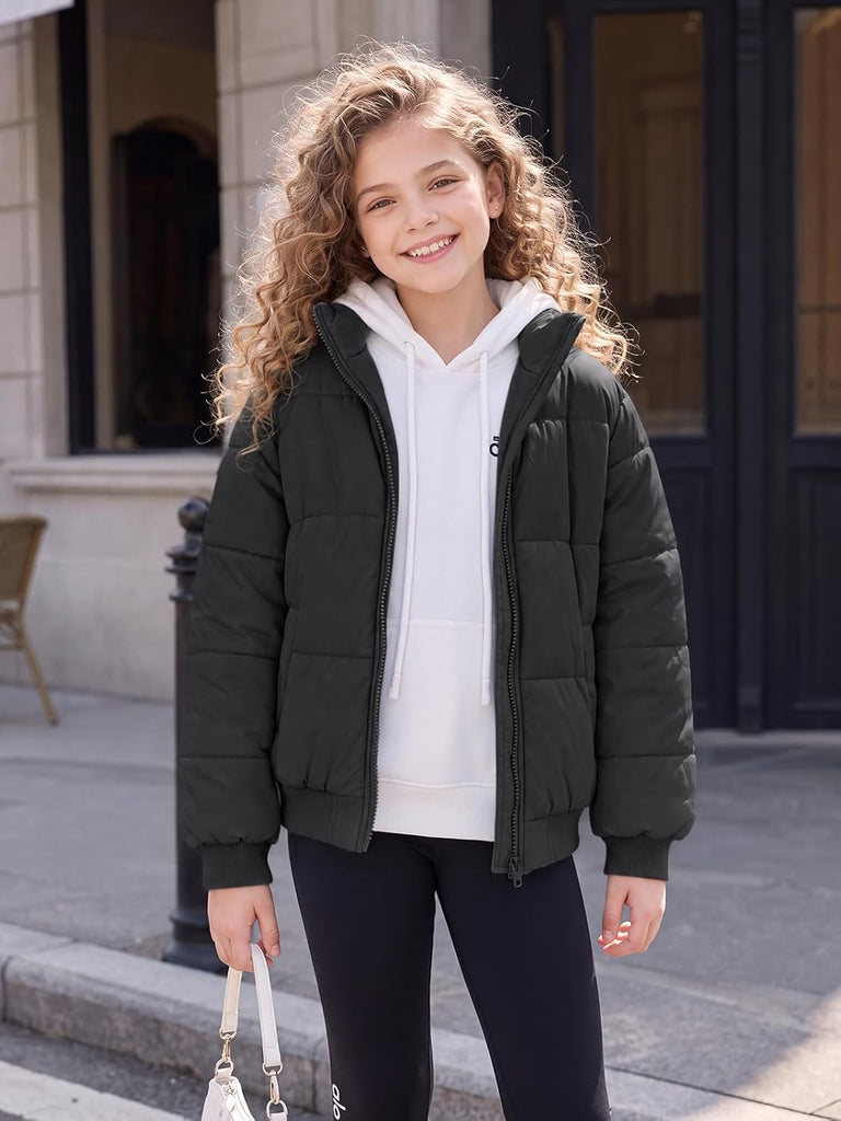 Girls Short Puffer Jacket Warm Stand Collar Winter Coat