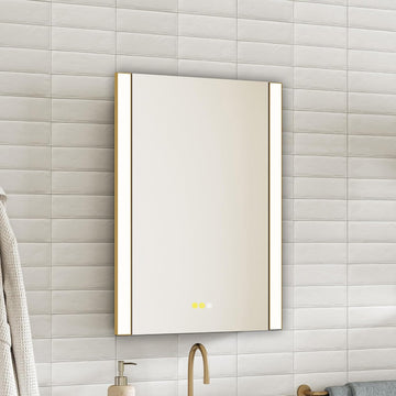 LED Medicine Cabinet with Light, 24x36 in, Gold Frame, Defogging, Adjustable Glass Shelves, Outlet and USB (24x36in)