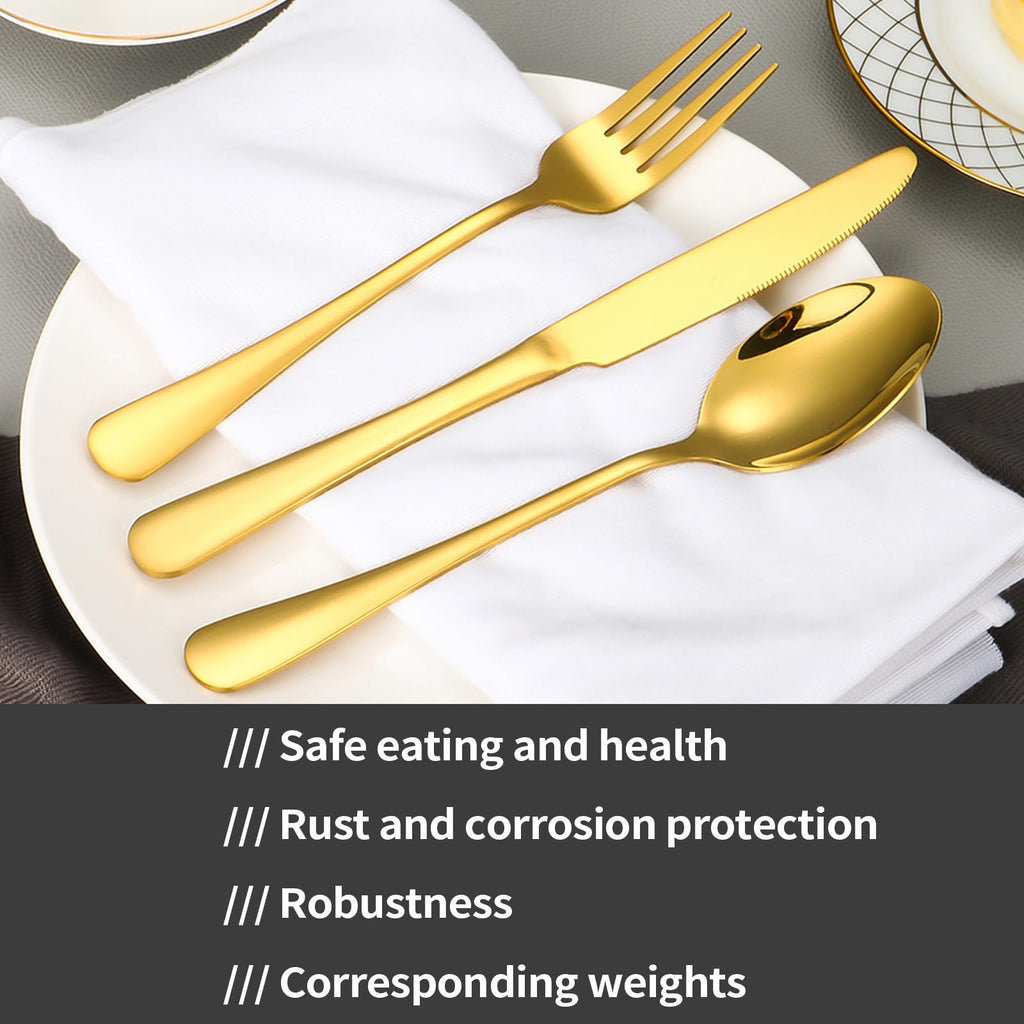 48-Piece Gold Silverware Set for 8 with Steak Knives, Stainless Steel Flatware Set, 18/8 Food Grade Cutlery Set