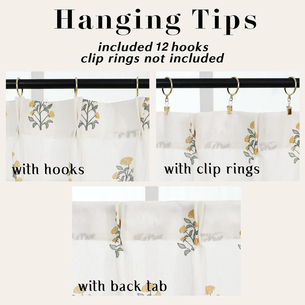 Short Curtains for Windows,Floral Patterned Sheer Privacy Cute Modern Farmhouse Pinch Pleated Decorative Curtains - Set of 2