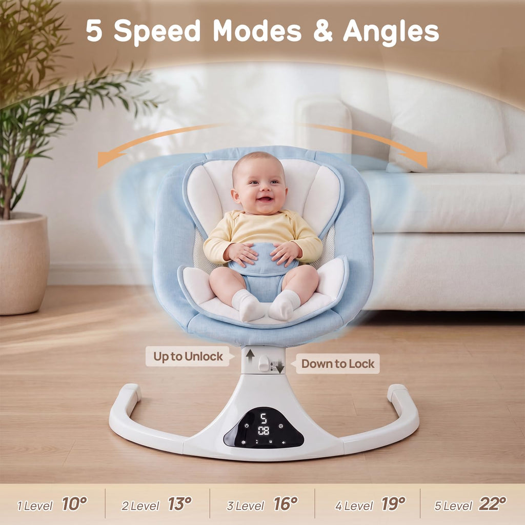 Electric Baby Swing with Remote Control,5 Speeds&Portable&Cozy(0,Blue)