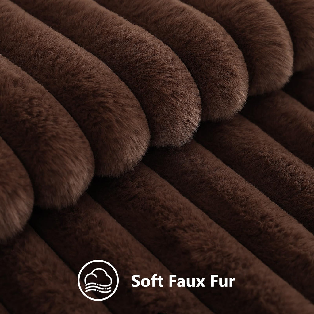Fall Faux Fur Throw Pillow Covers 12x20 Set of 2 Dark Brown