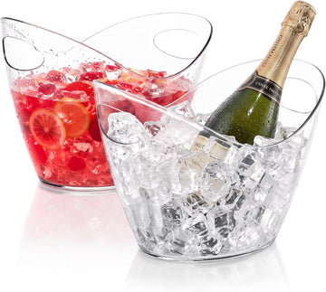 Ice Bucket Wine Bucket, 2 Pack, Clear 4 Liter Plastic Tub for Drinks and Parties, Food Grade - Set of 2