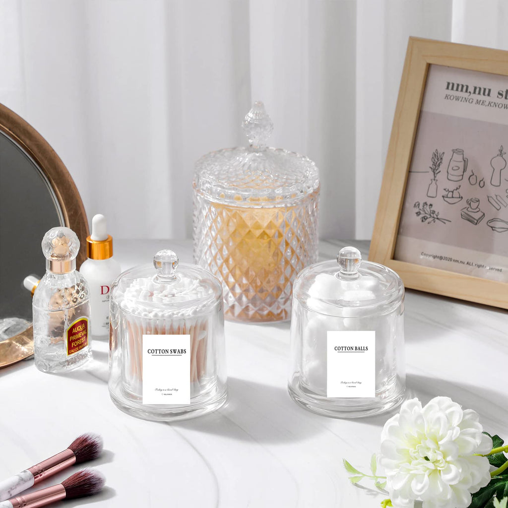 2 Pack Qtip Holder Thick Glass Apothecary Jars with Lid Accessories Vanity Organizers and Makeup Storage for Cotton
