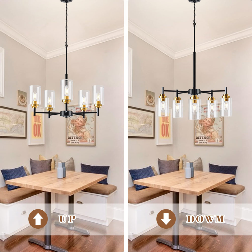 Kitchen Island Lighting Modern Glass Chandelier Black& Gold (5 Lights)
