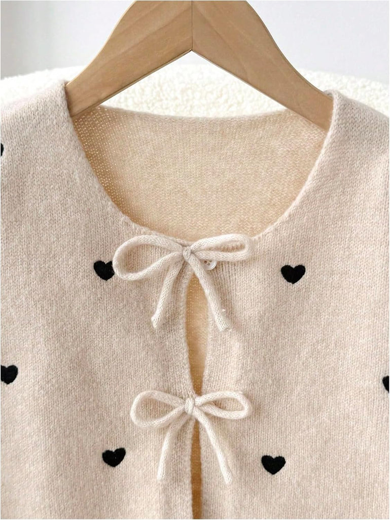 Girl's Cute Heart Cardigan Fall Bow Sweaters Valentines Clothes