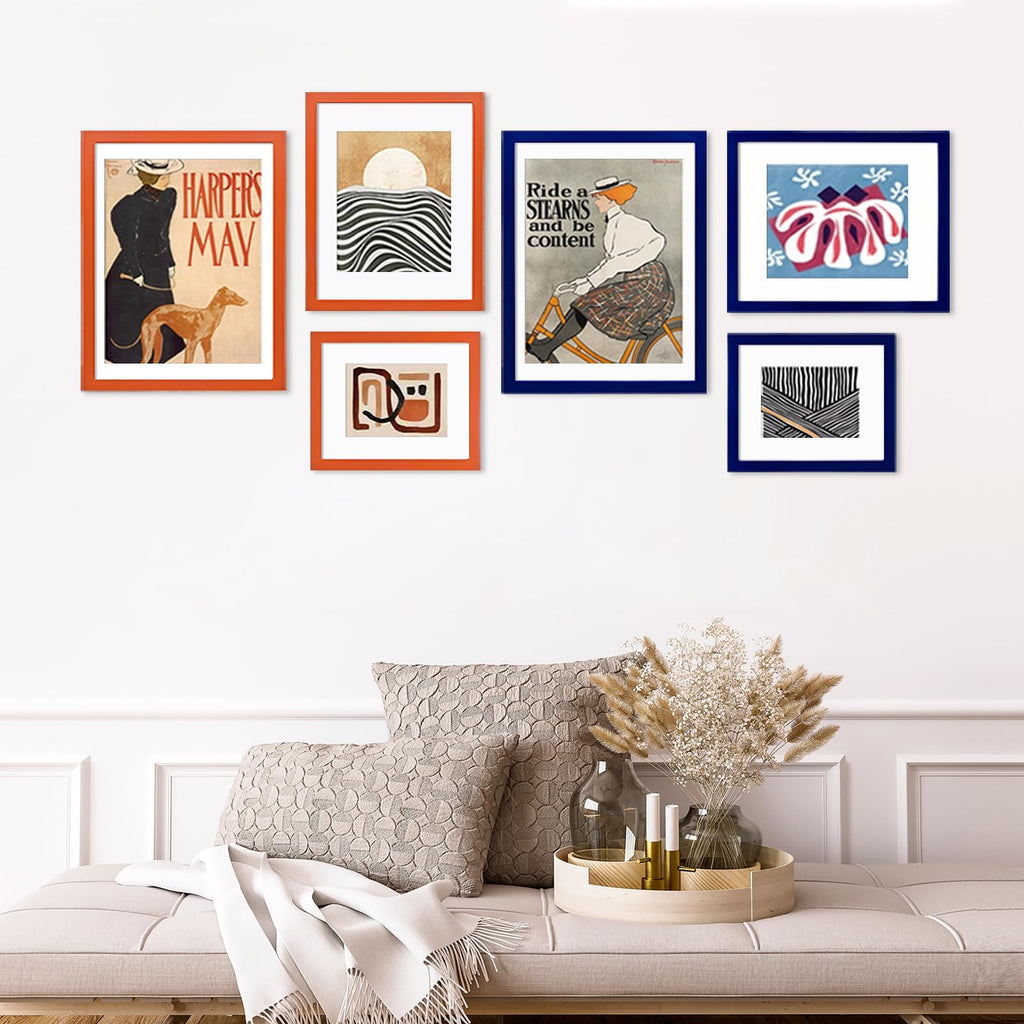 4x6 Frame Orange, Solid Wood 4 x 6 Picture Frame with Acrylic Plexiglass for 3.5x5 with Mat, Tabletop and Wall