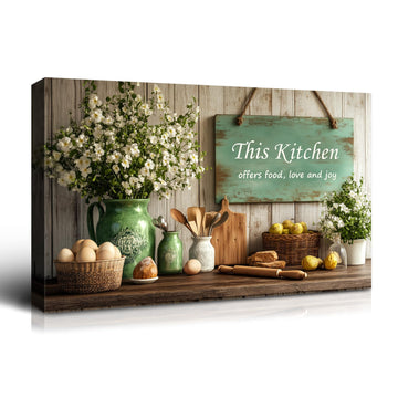 Rustic Kitchen Canvas Wall Art 30x20 Inch, Vintage Farmhouse This Kitchen Serves Food Love and Joy Painting Pictures