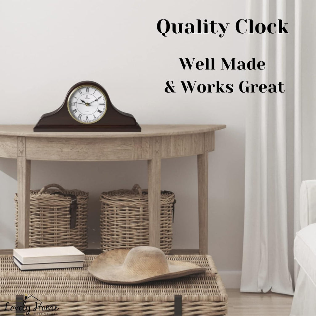 Mantel Clock Battery Operated - Wooden Mantle Clock - 15x7.5 - Silent, Made of Real Wood & Easy to Read