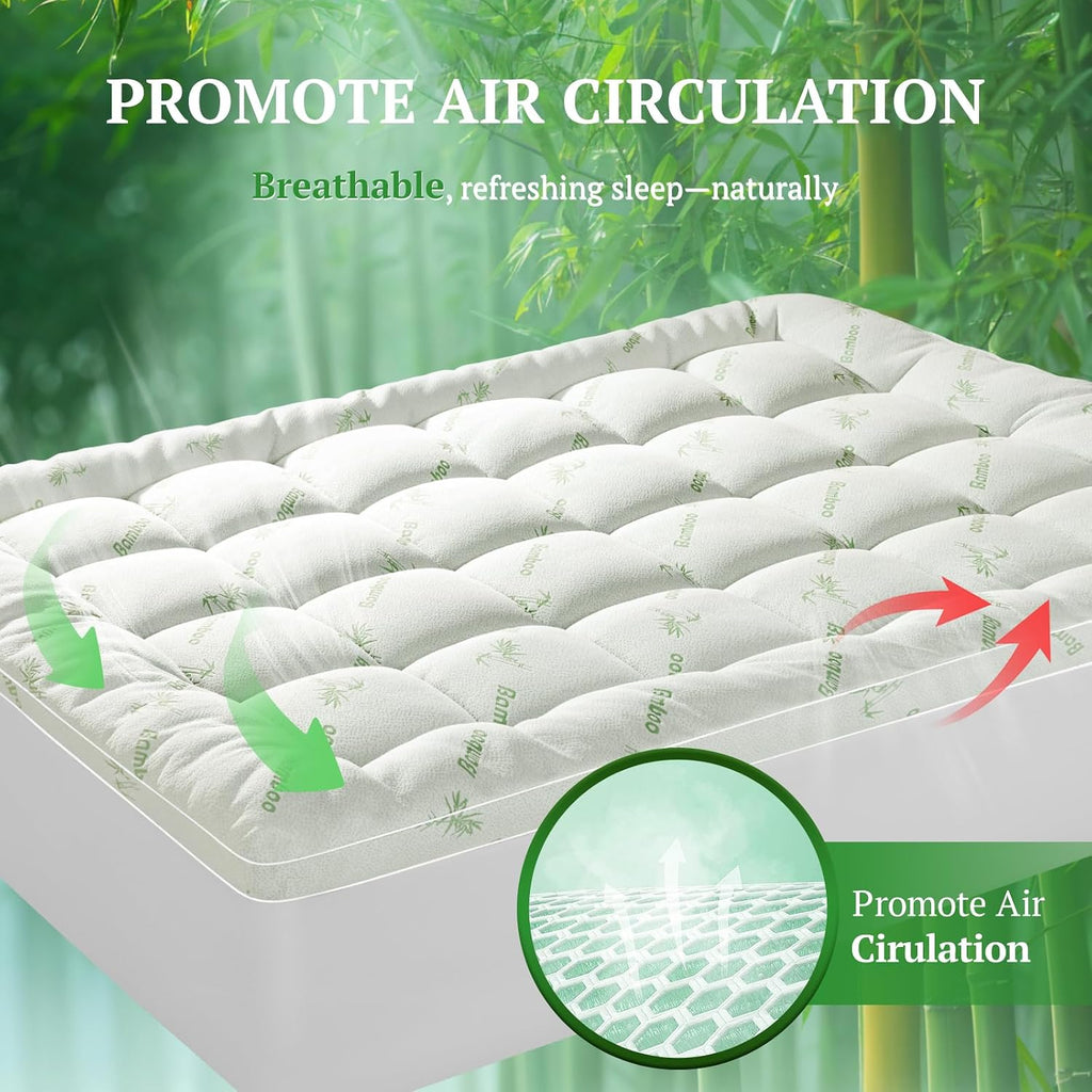 Mattress Topper - 1500GSM 3D+7D Down Alternative Fill 3 in Pillow Top Mattress Pad, Viscose Made from Bamboo Cover