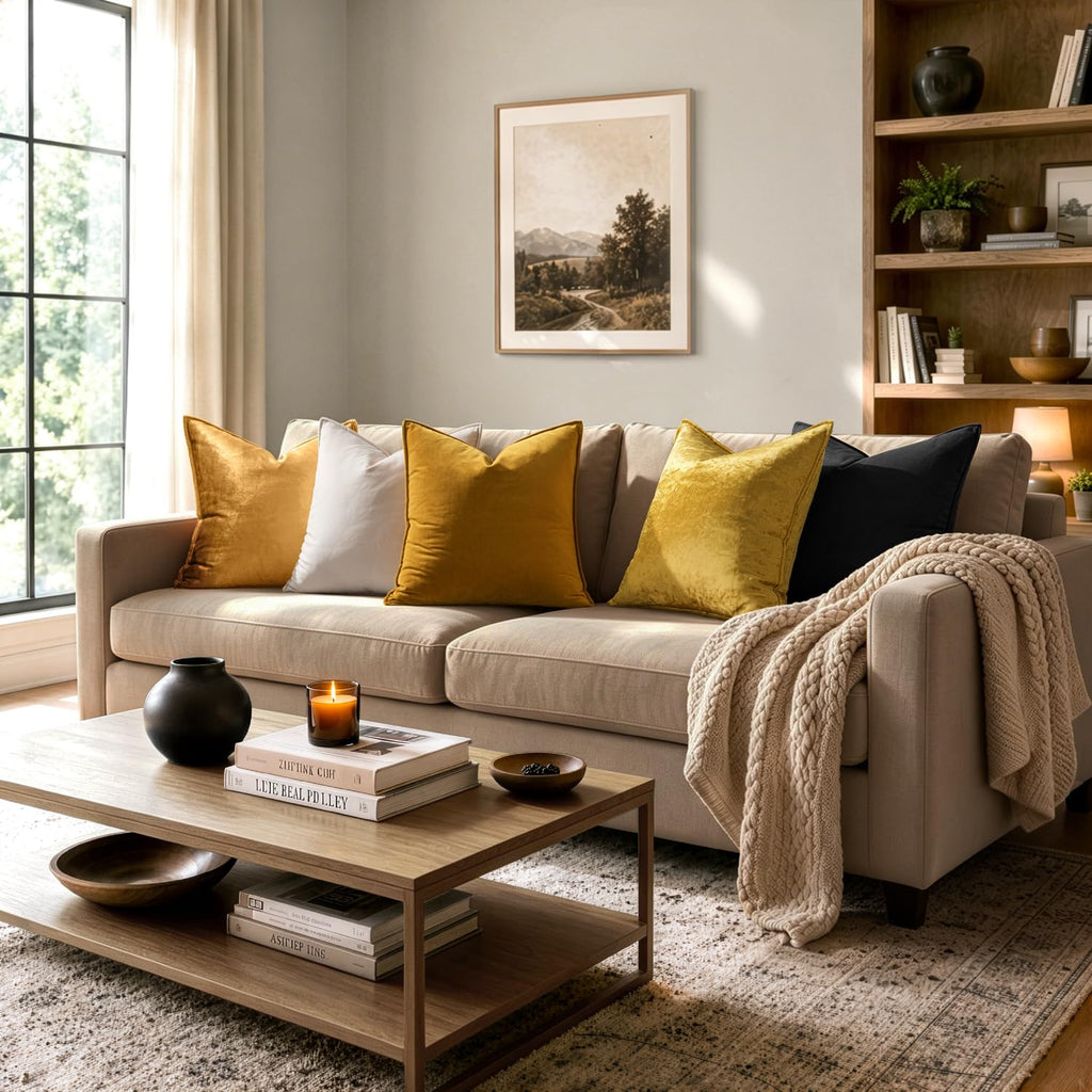 Decorative Mustard Yellow Velvet Throw Pillow Covers for Couch 18x18