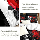 Rose Comforter Set King Black Red Bedding Set Striped Floral Bedding for Women Aesthetic Comforter with 2 Pillowcases