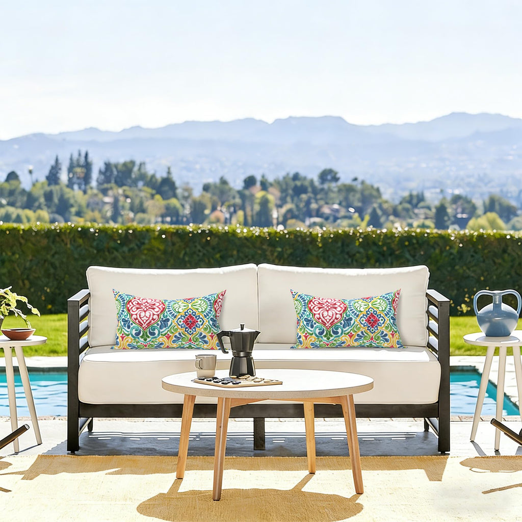 Outdoor Lumbar Pillow Covers Only Set of 2 Patio Decorative Pillow Cases, Water Repellent Lumbar Cushion Cases for