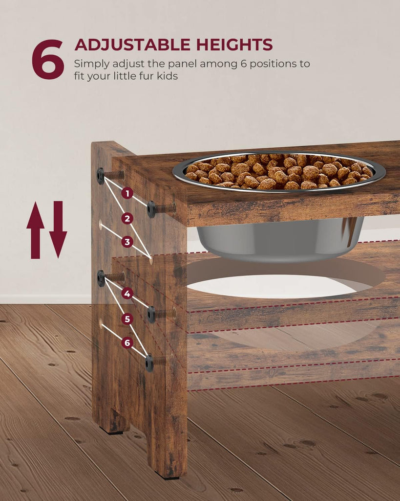 Elevated Dog Bowls, Raised Bowl Stand Adjustable Small, Rustic Brown