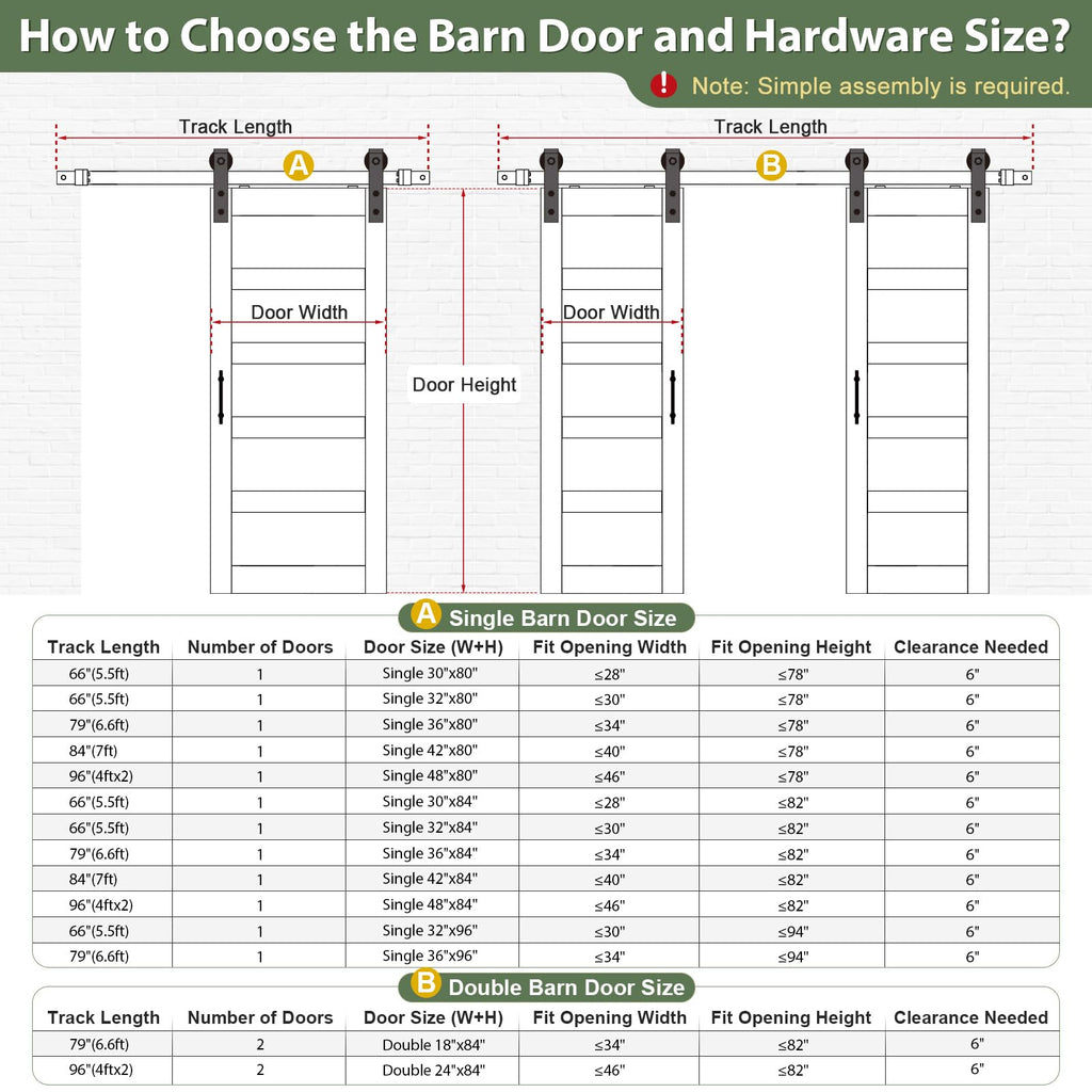 48x84 Inch White Sliding Barn Door Slab with 8ft Hardware Kit Included, 5-Panel, MDF Wood Panel Covered with