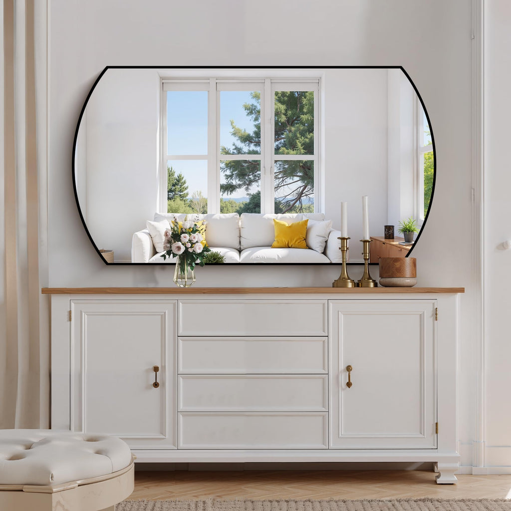 Bathroom, 30x55 Inch Black Oval Wall Mounted with Thin Metal Frame, Modern Bathroom Vanity Mirrors for Over Sink