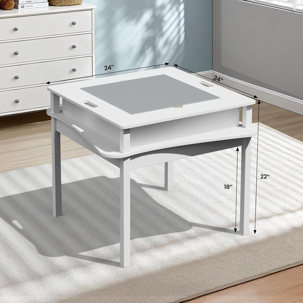 3 in 1 Kids Activity Table, Kids Construction Play Table with Storage, Crafts & Play for Toddler Ages 3-8, White