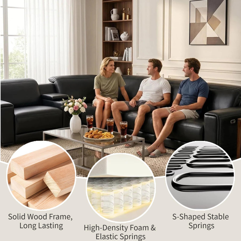 Leather Power Reclining Sectional Sofa with Bass Speakers