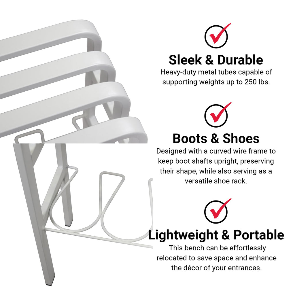 Horizontal Steel Shoe Bench, Shoe Organizer, Shoe Storage Bench (White)