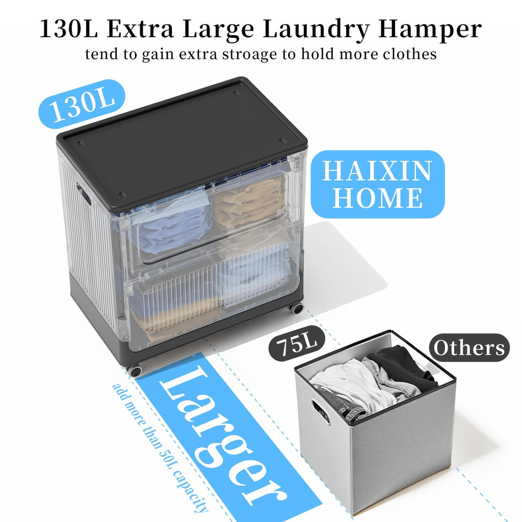 Black Foldable Clothes Hamper for Industry 130L 2 Pack