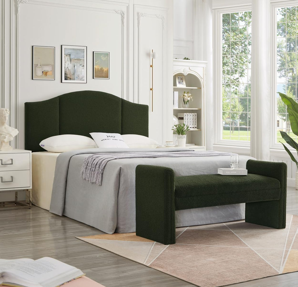 Modern Upholstered Bed Bench Covered with Soft Boucle Teddy Fabric, Lovely Entryway Bench Ottoman with