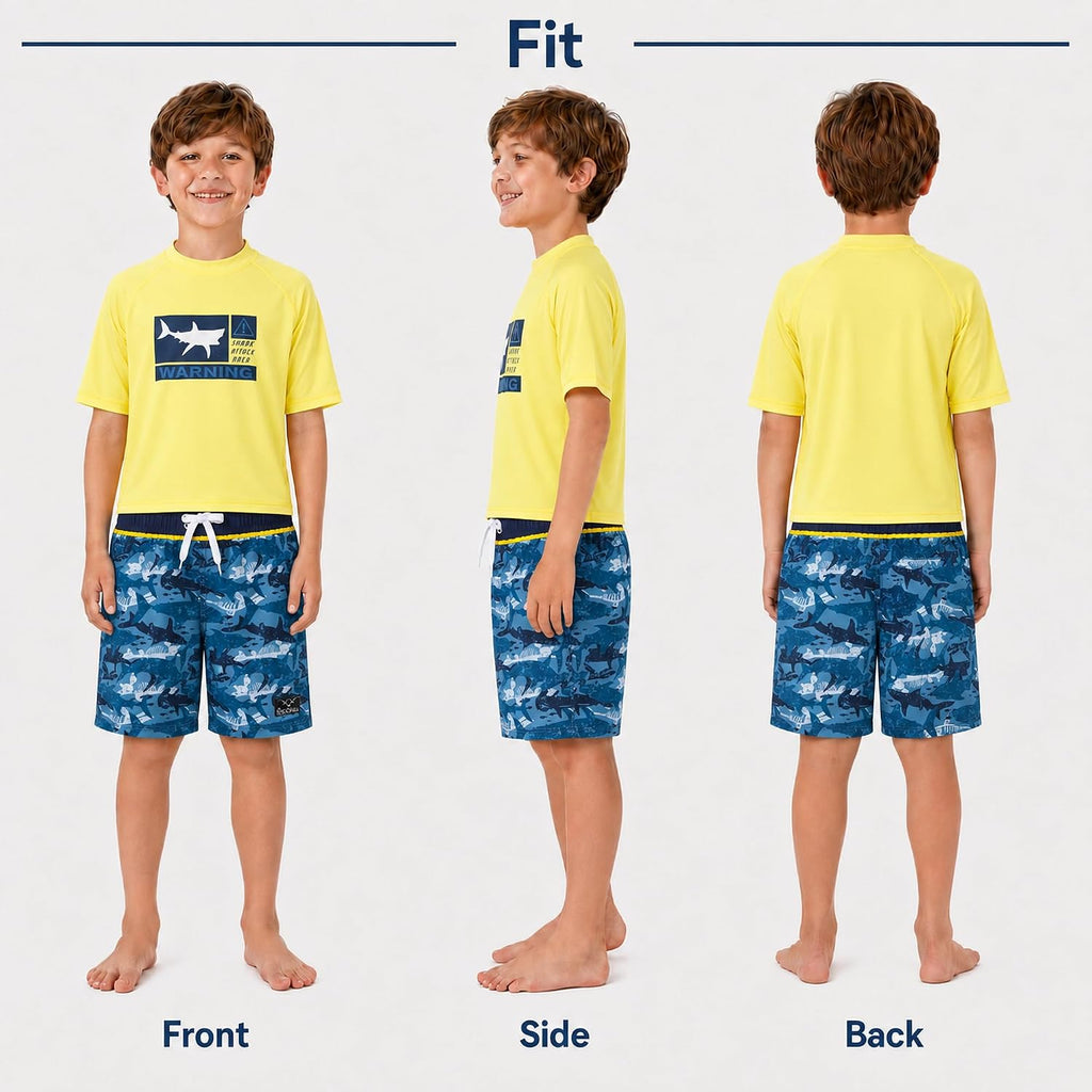 Boys Piece UPF 50 Short Sleeve Rash Guard & Swim Trunks