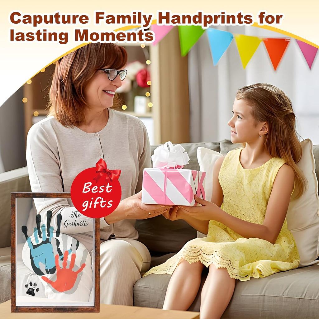 Family Handprint Kit for 5,DIY Craft Family Memories Keepsake Art Baby Newborn Hand and Footprint Wooden Frame Decor