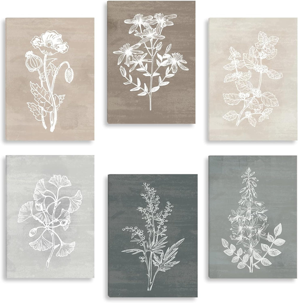 Neutral Botanical Plant Canvas 6 Pieces Wall Art Rustic Wall Decor Farmhouse Wall Paintings Botanical Prints Simple
