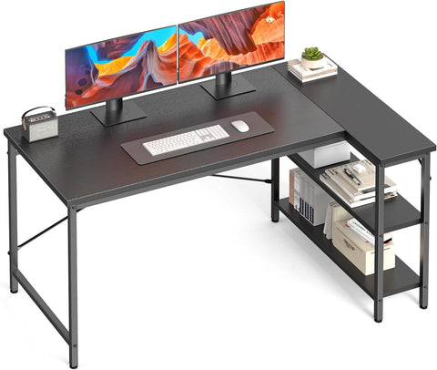 L Shaped Desk 47 Inch Computer Desk Gaming Furniture Corner Desks Home Office PC Table with Reversible Storage Shelves