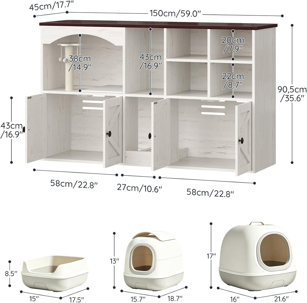 Cat Litter Box Enclosure for 2 Cats, Hidden Cat Cabinet with Storage