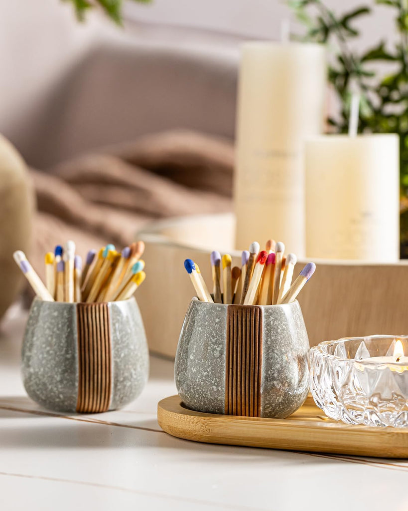Match Holder with Striker, Ceramic Matchstick Container - Set of 2