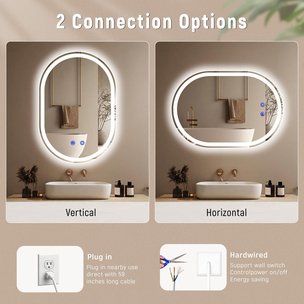 24"x32" LED Bathroom Mirrors with Lights, Anti-Fog, Dimmable, Frameless LED Bathroom Mirror Backlit + Front Lit, Wall
