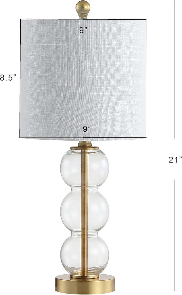 21" Clear/Brass Gold Glass Table Lamp and Living Room, White Linen Shade, Modern Stacked Sphere Bedside Lamp