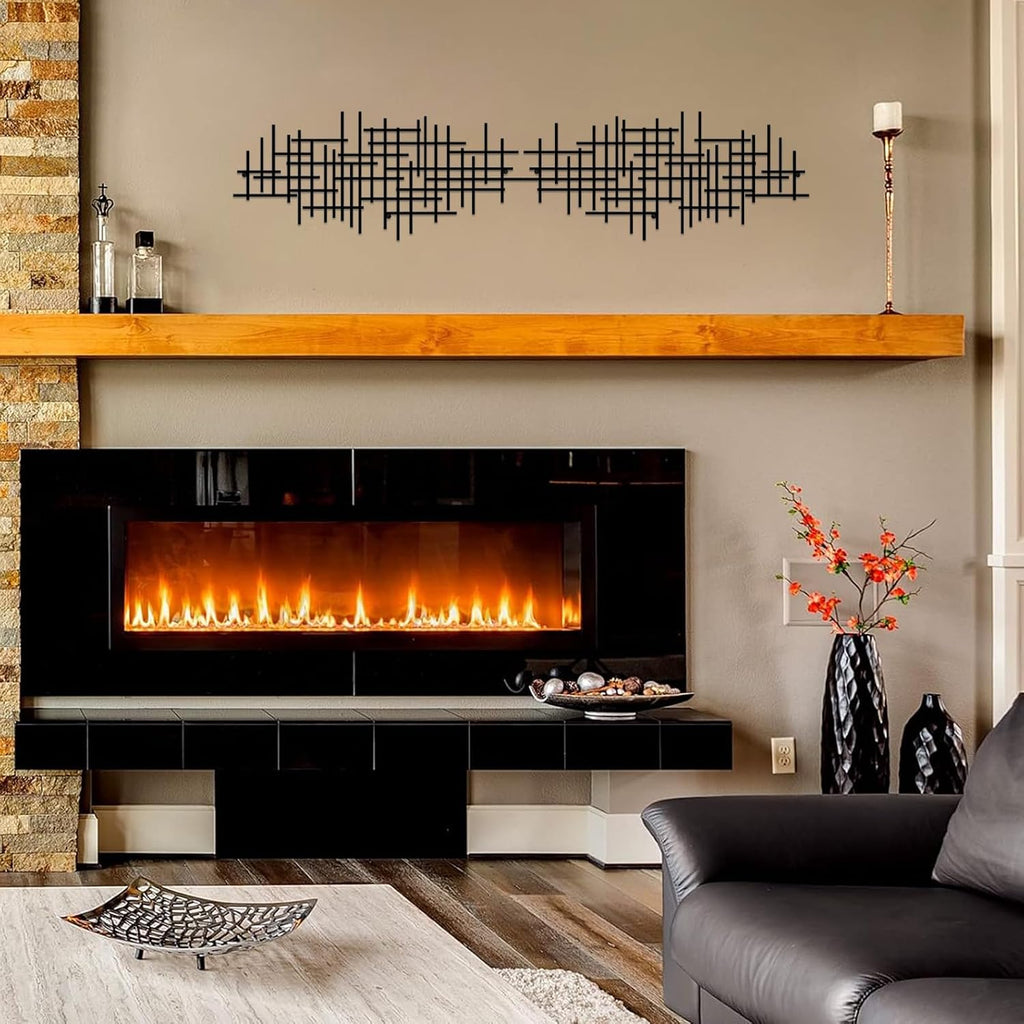 Abstract Geometric Line Metal Wall Decor, Minimalist Black Abstract Line Wall Art Sculpture, 19.6in×8.7in Modern - Set of 2