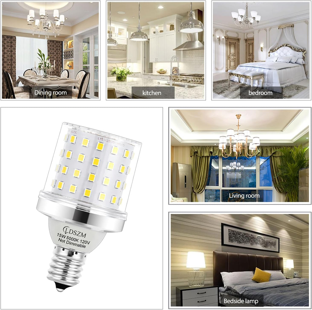 E17 Super Bright LED Bulb,15W Intermediate E17 Base LED G14 Bulbs,120 Watt Equivalent 1200lm 5000K Daylight Ceiling