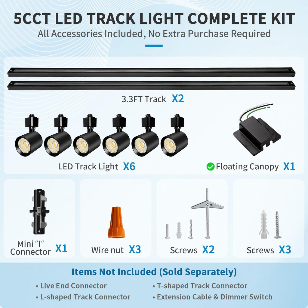LED Track Lighting Kit with H Type Track Lighting Rail, Dimmable Track Lights with Floating Canopy, Ceiling