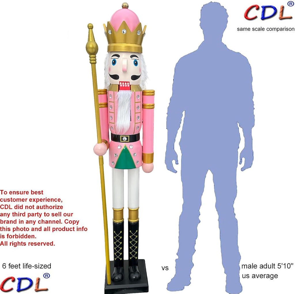 6 feet Tall Life Size Large Christmas Wooden Nutcracker King Pink BK16