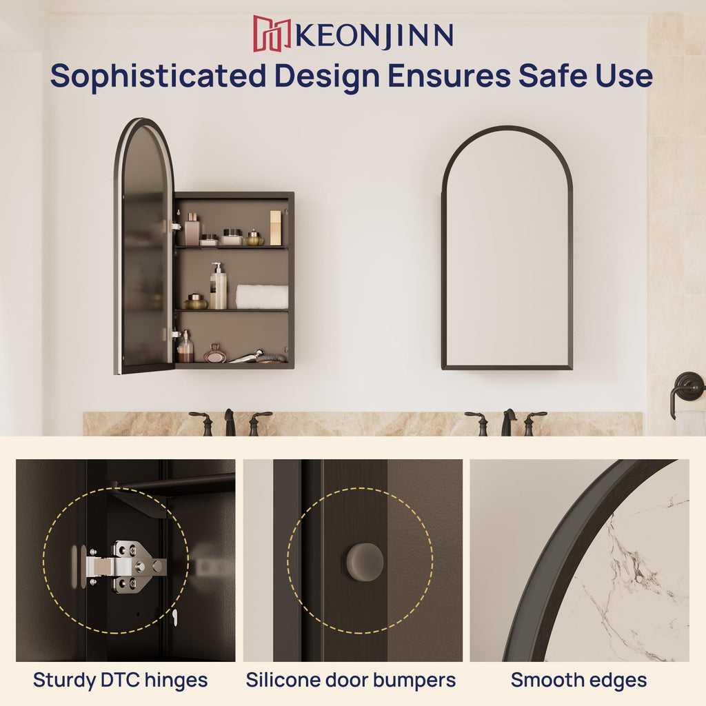 Arched Medicine Cabinet with Mirror 20"x30", Aluminum Metal Frame