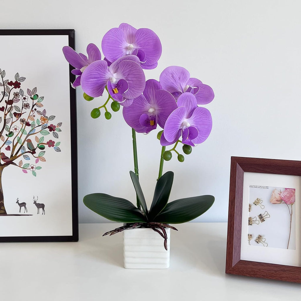 Artificial Orchids Decor Indoor with Vase Orchids Artificial Flowers Light Purple Orchid Height 14 inches